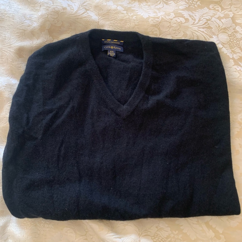 Club Room-Men’s Classic Black V-Neck Cashmere Sweater-XXL